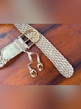 Michael Kors Gold Metallic Braided Leather Belt with Gold Hardware